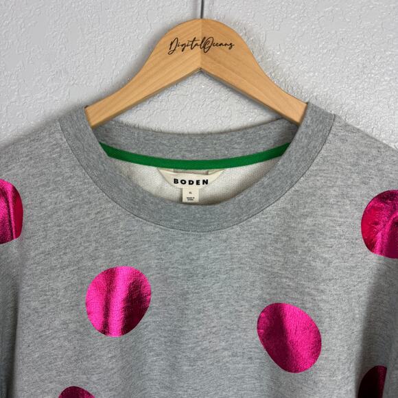 Boden Hannah Printed Sweatshirt Metallic Pink Dots Gray Cotton XL Dopamine Happy - Picture 3 of 8